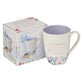 Ceramic Mug: Strength & Dignity (Proverbs 31:25) Floral, Purple Inside (355ml)