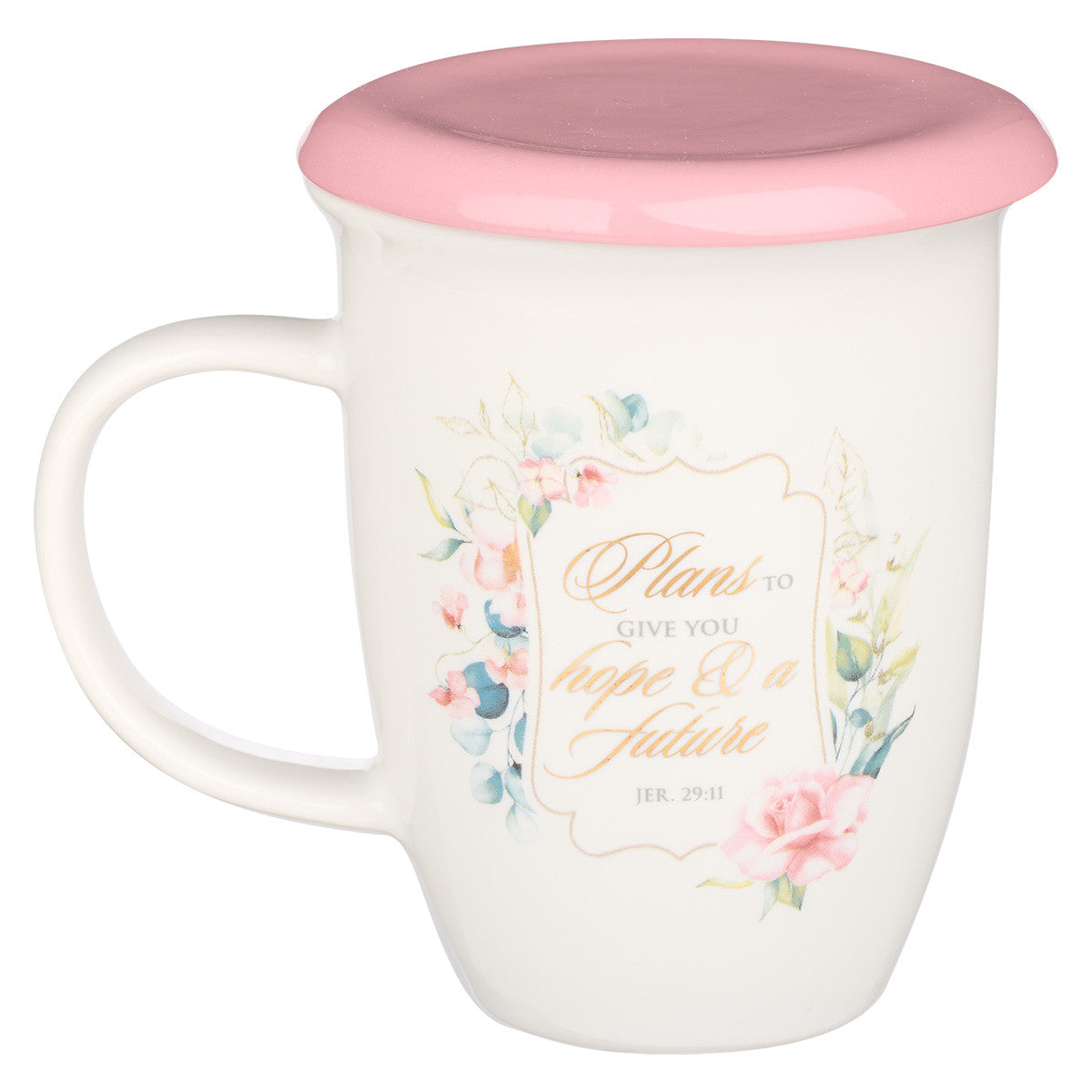 Ceramic Mug With Lid/Coaster: I Know the Plans I Have For You, Pink, 384ml