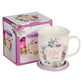 Ceramic Mug With Lid/Coaster: Be Joyful in Hope, Lilac, 384ml