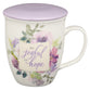 Ceramic Mug With Lid/Coaster: Be Joyful in Hope, Lilac, 384ml