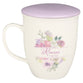 Ceramic Mug With Lid/Coaster: Be Joyful in Hope, Lilac, 384ml