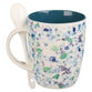 Ceramic Mug 355ml With Spoon: By Grace You Have Been Saved, Eph 2:8, Blue Floral