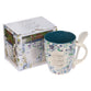 Ceramic Mug 355ml With Spoon: By Grace You Have Been Saved, Eph 2:8, Blue Floral