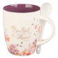 Ceramic Mug 355ml With Spoon: Be Still & Know, Psalm 46:10, Purple