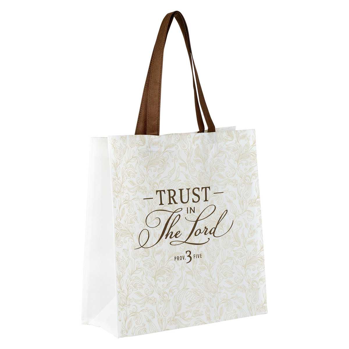 Reusable Tote Bag: Trust in the Lord, White/Brown Handles