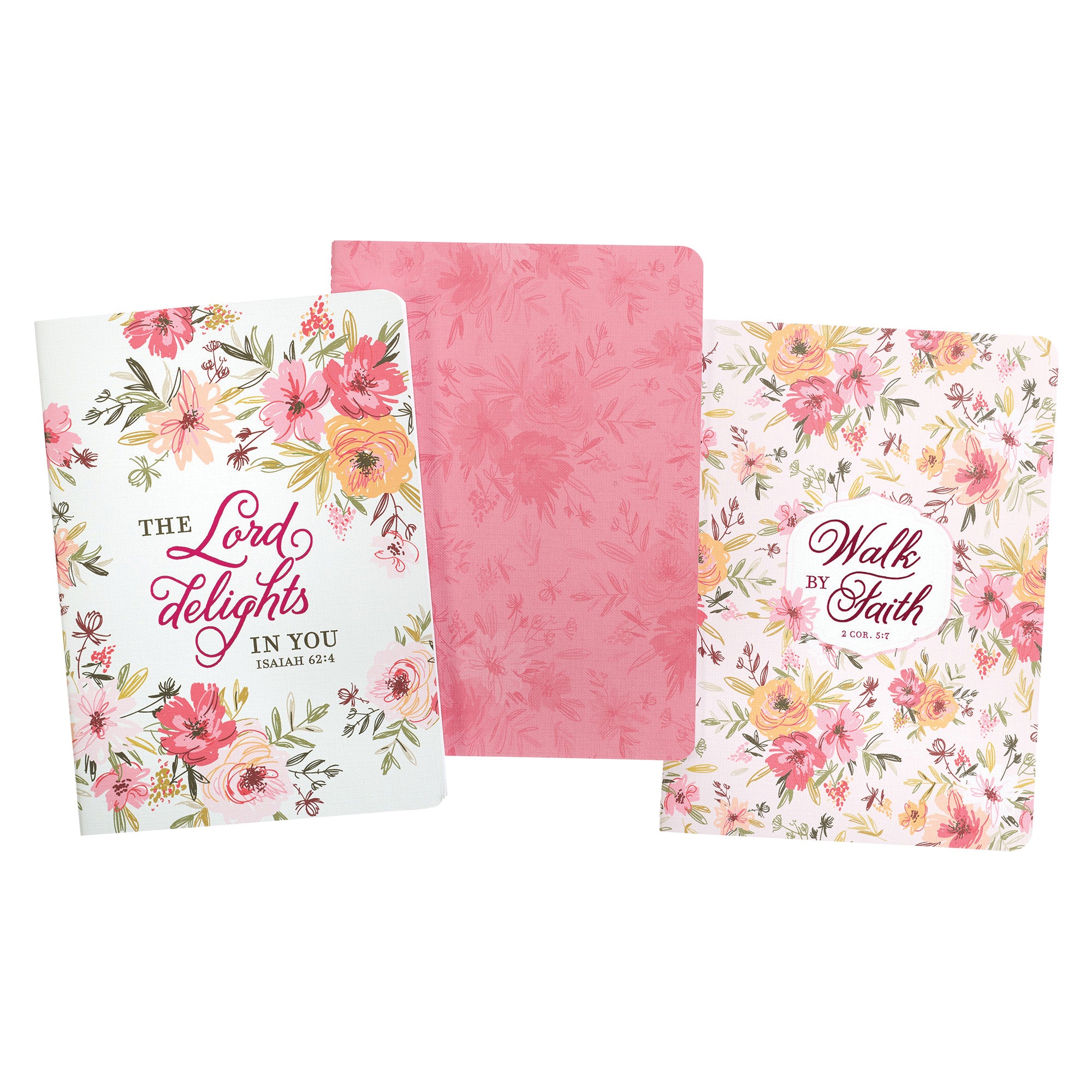 Notebook: Walk By Faith (2 Cor. 5:7) Berry Pink Floral (Set Of 3)