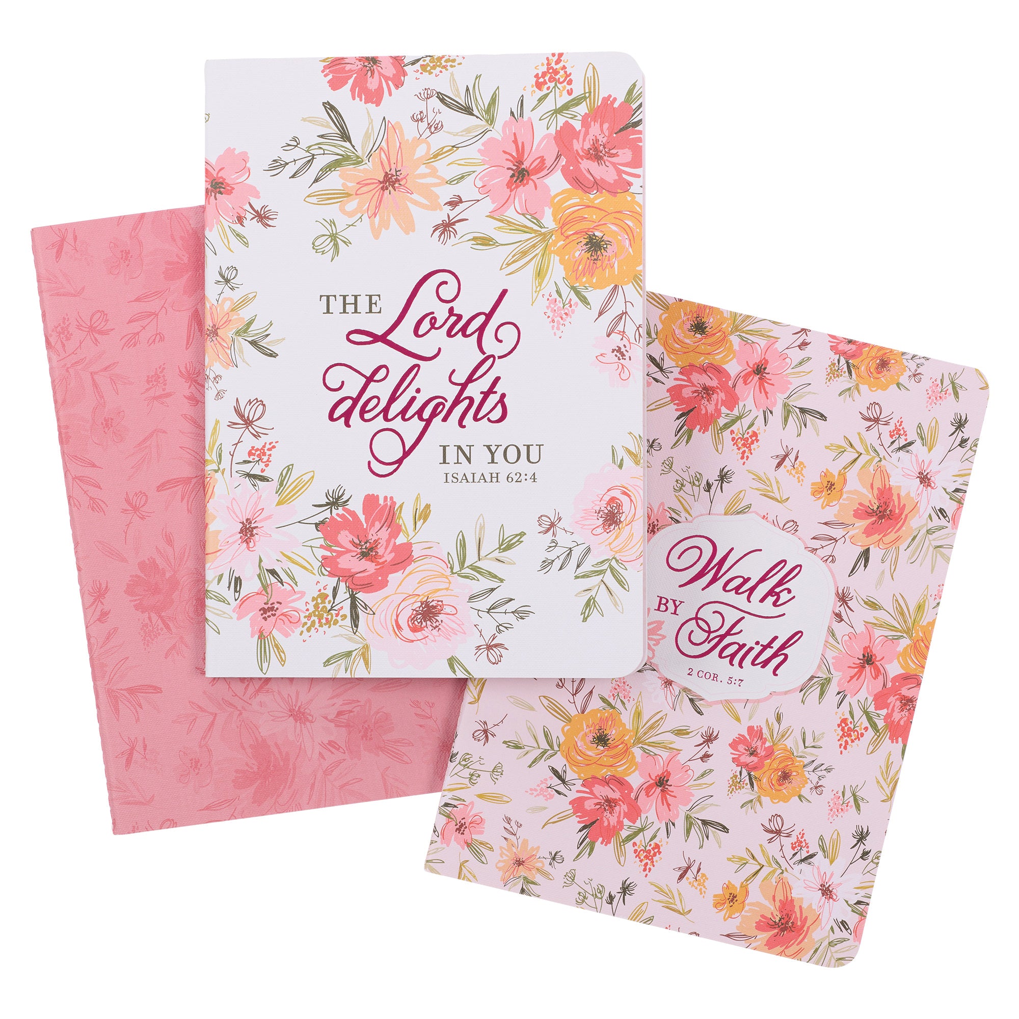 Notebook: Walk By Faith (2 Cor. 5:7) Berry Pink Floral (Set Of 3)