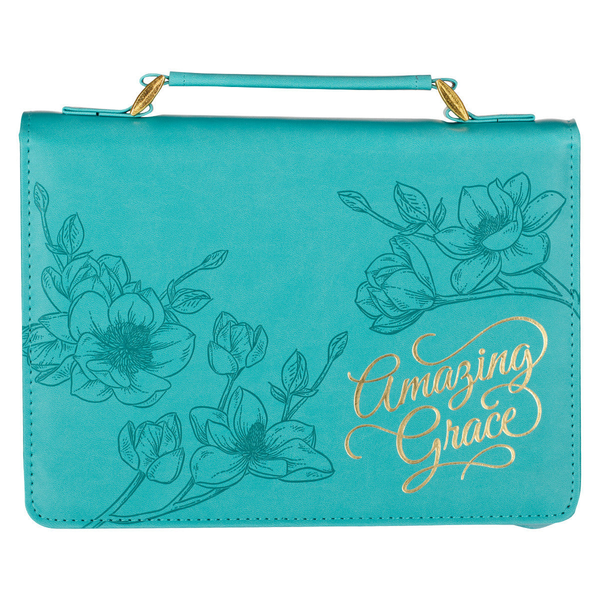 Bible Cover Large: Amazing Grace, Teal Floral