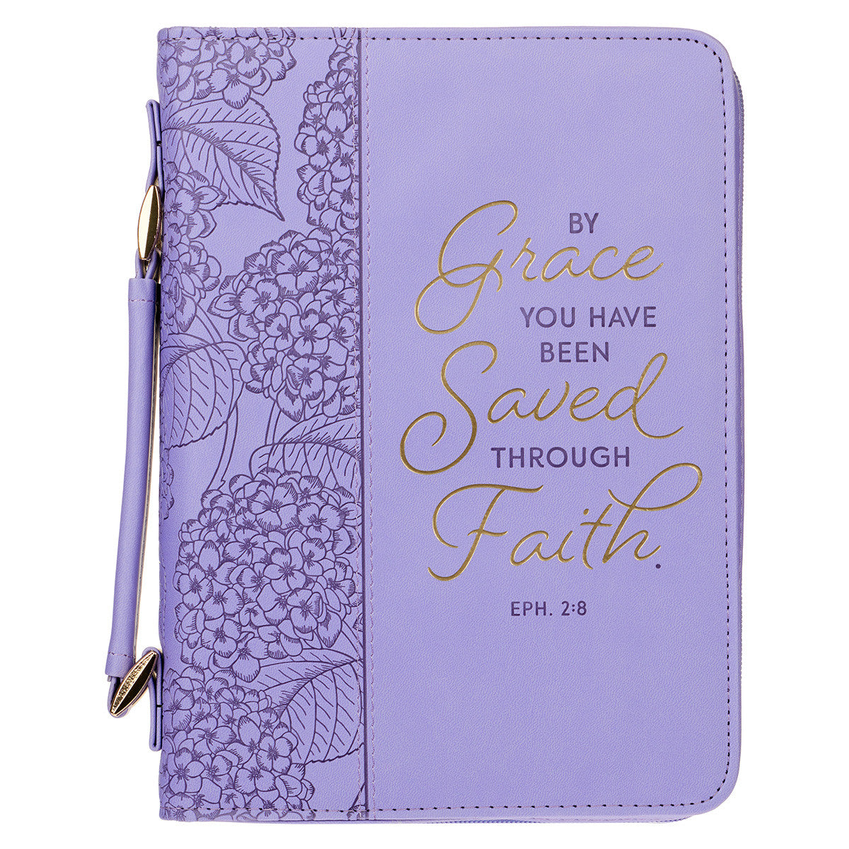 Bible Cover Medium: By Grace You Have Been Saved Hydrangea Lilac Purple (Eph. 2:8)