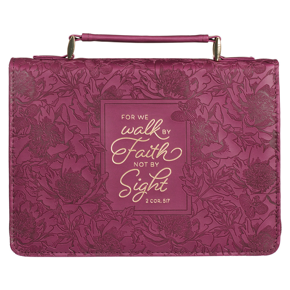 Bible Cover Large: Walk By Faith Ruby Red (2 Cor. 5:7)