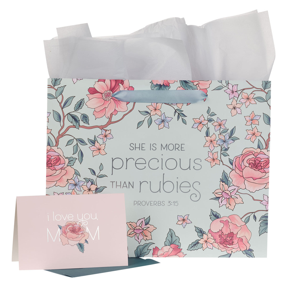 Gift Bag Large Landscape: She is More Precious Than Rubies Card Says "I Love You Mum" (Precious Rubies Collection) (Proverbs 3:15)