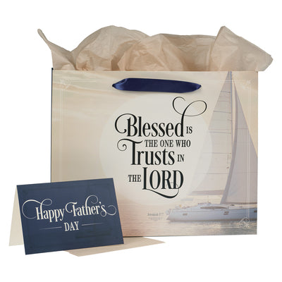 Gift Bag Large Landscape: Blessed is the One Who Trusts in the Lord, Sailboat, Card Says Happy Father's Day