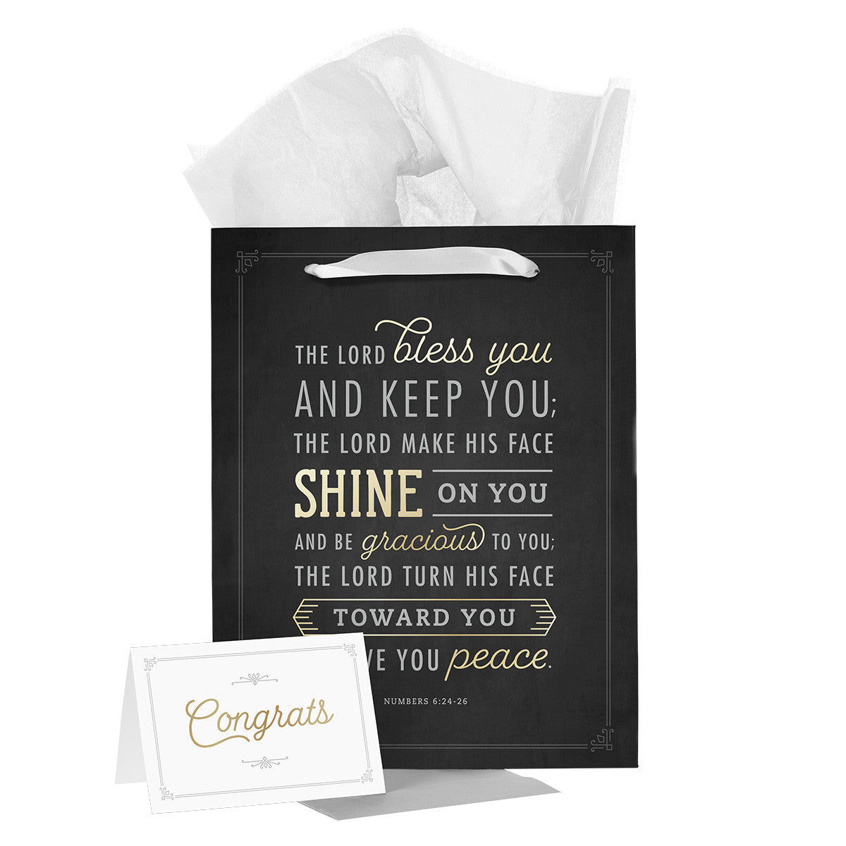 Gift Bag Large Portrait: Bless You and Keep You, Black/Gold (Numbers 6: 24-26)