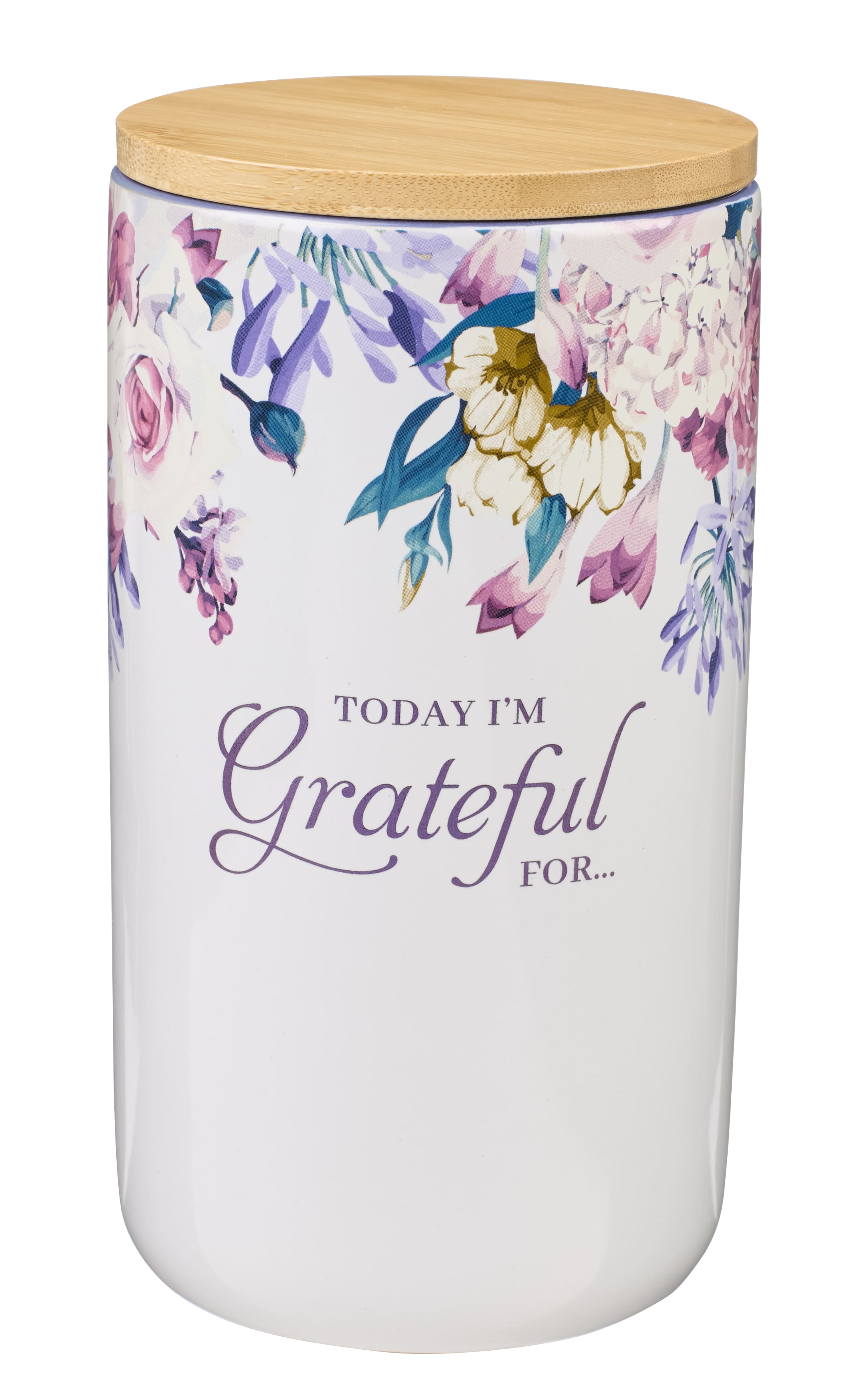 Gratitude Jar With Cards: Today I'm Grateful For, Jewel Tone Floral, Ceramic With Bamboo Lid