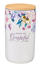 Gratitude Jar With Cards: Today I'm Grateful For, Jewel Tone Floral, Ceramic With Bamboo Lid