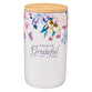 Gratitude Jar With Cards: Today I'm Grateful For, Jewel Tone Floral, Ceramic With Bamboo Lid