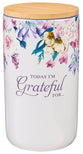 Gratitude Jar With Cards: Today I'm Grateful For, Jewel Tone Floral, Ceramic With Bamboo Lid