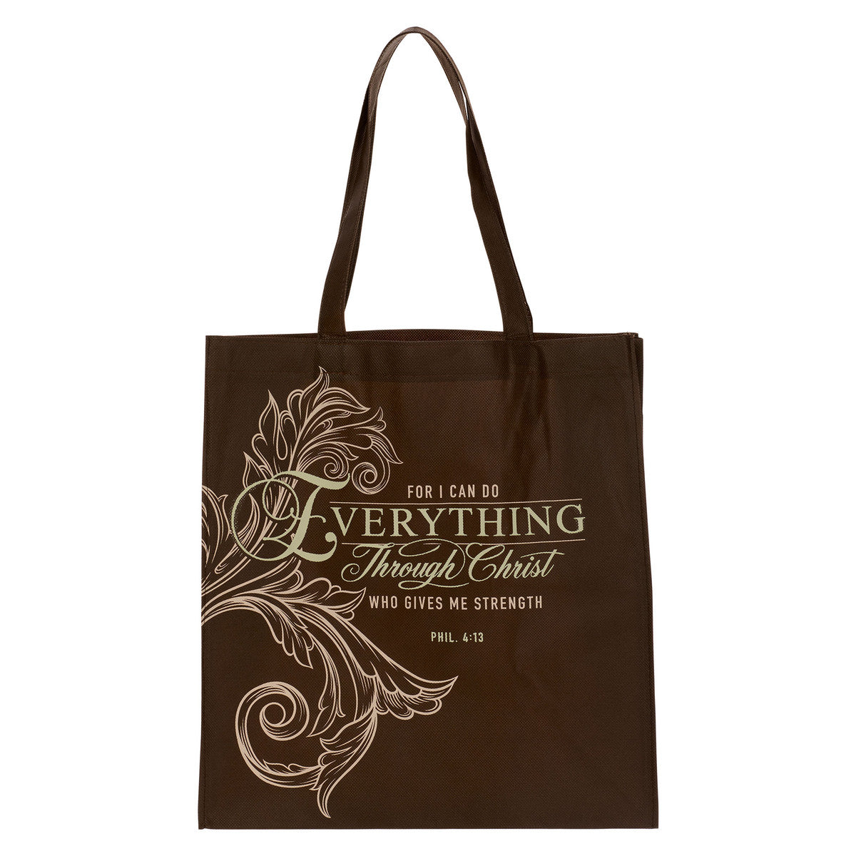 Reusable Tote Bag: Everything Through Christ Brown/Pink Handles (Phil 4:13)