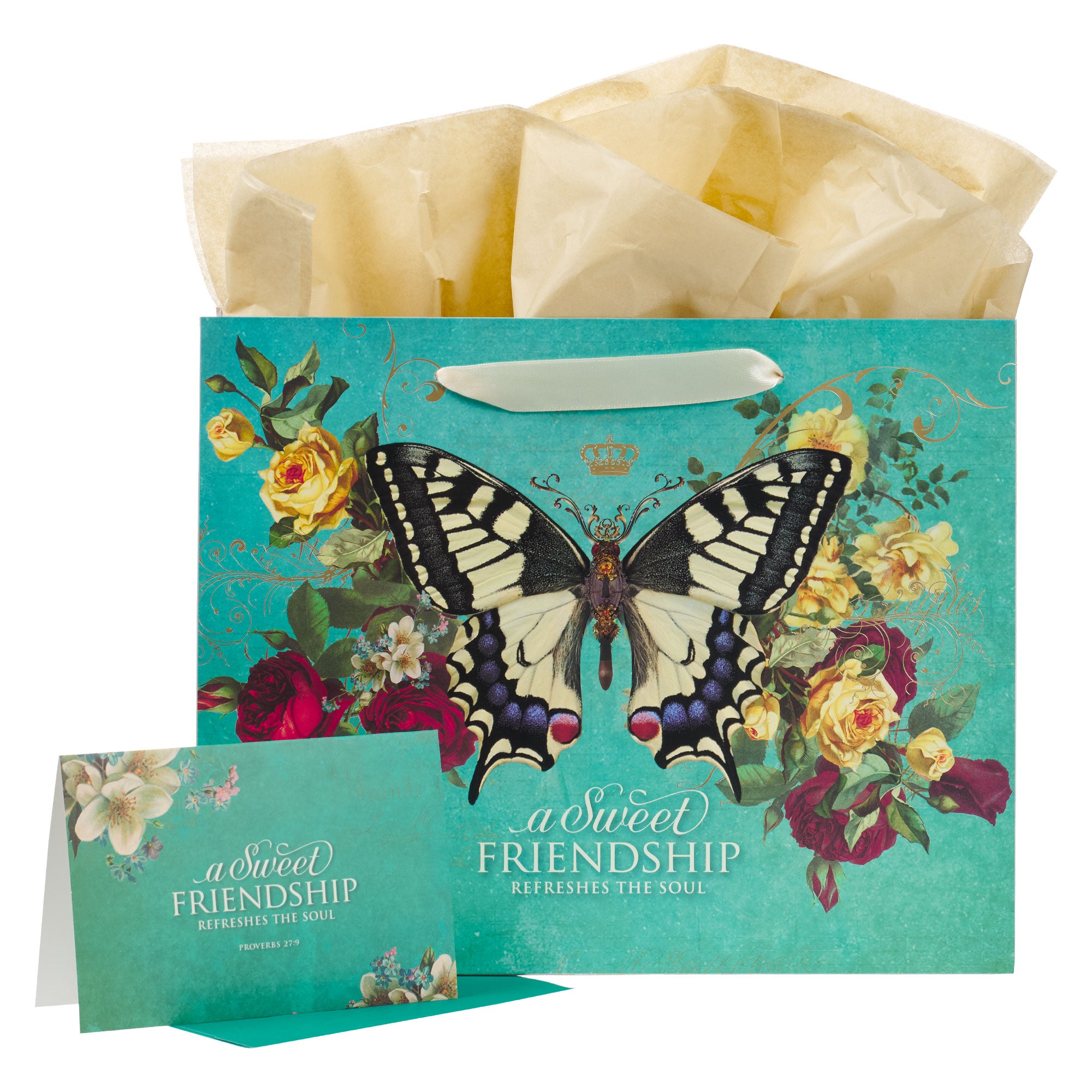 Gift Bag Large Landscape: Sweet Friendship Teal Butterfly (Secret Garden Series)