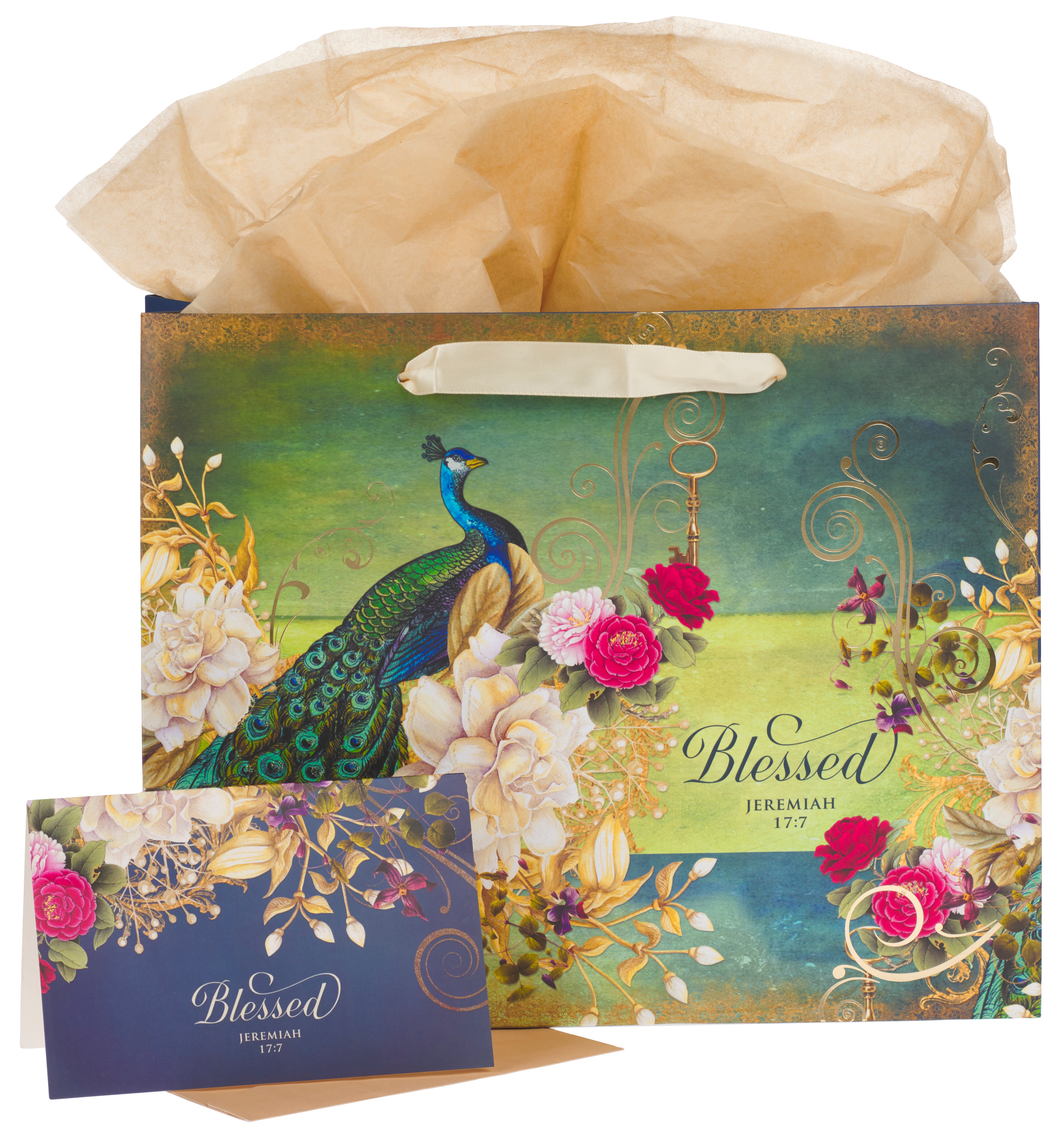 Gift Bag Large Landscape: Blessed Blue Peacock (Jer 17:7) (Secret Garden Series)