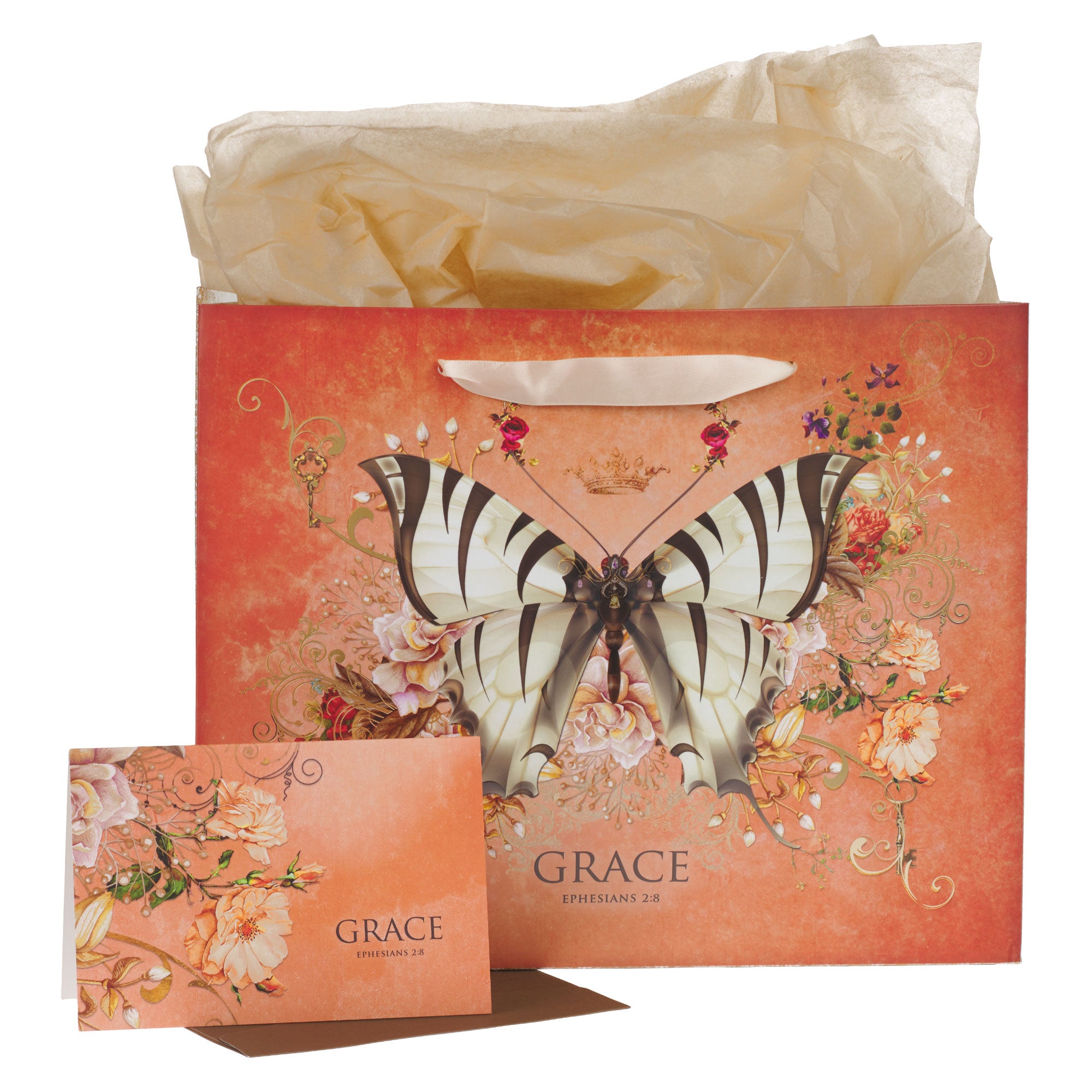 Gift Bag Large Landscape: Grace Orange Butterfly (Eph 2:8) (Secret Garden Series)