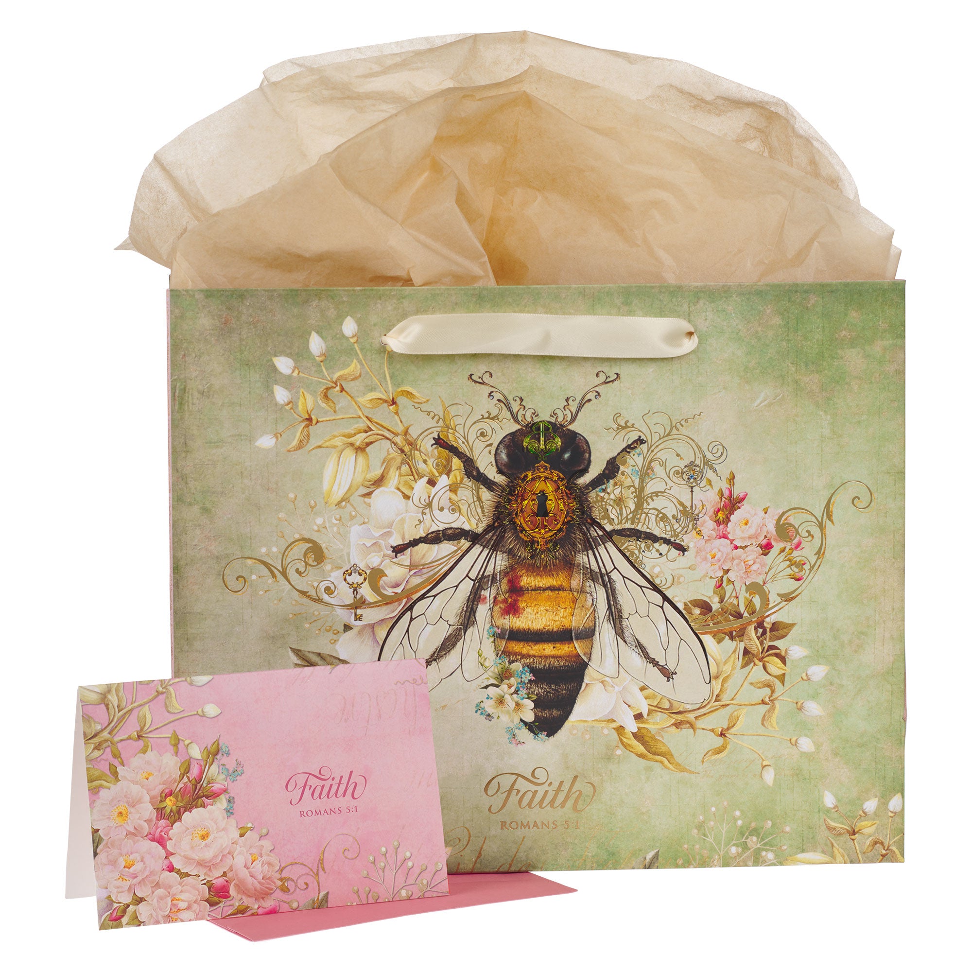 Gift Bag Large Landscape: Faith Green Bee (Romans 5:1) (Secret Garden Series)