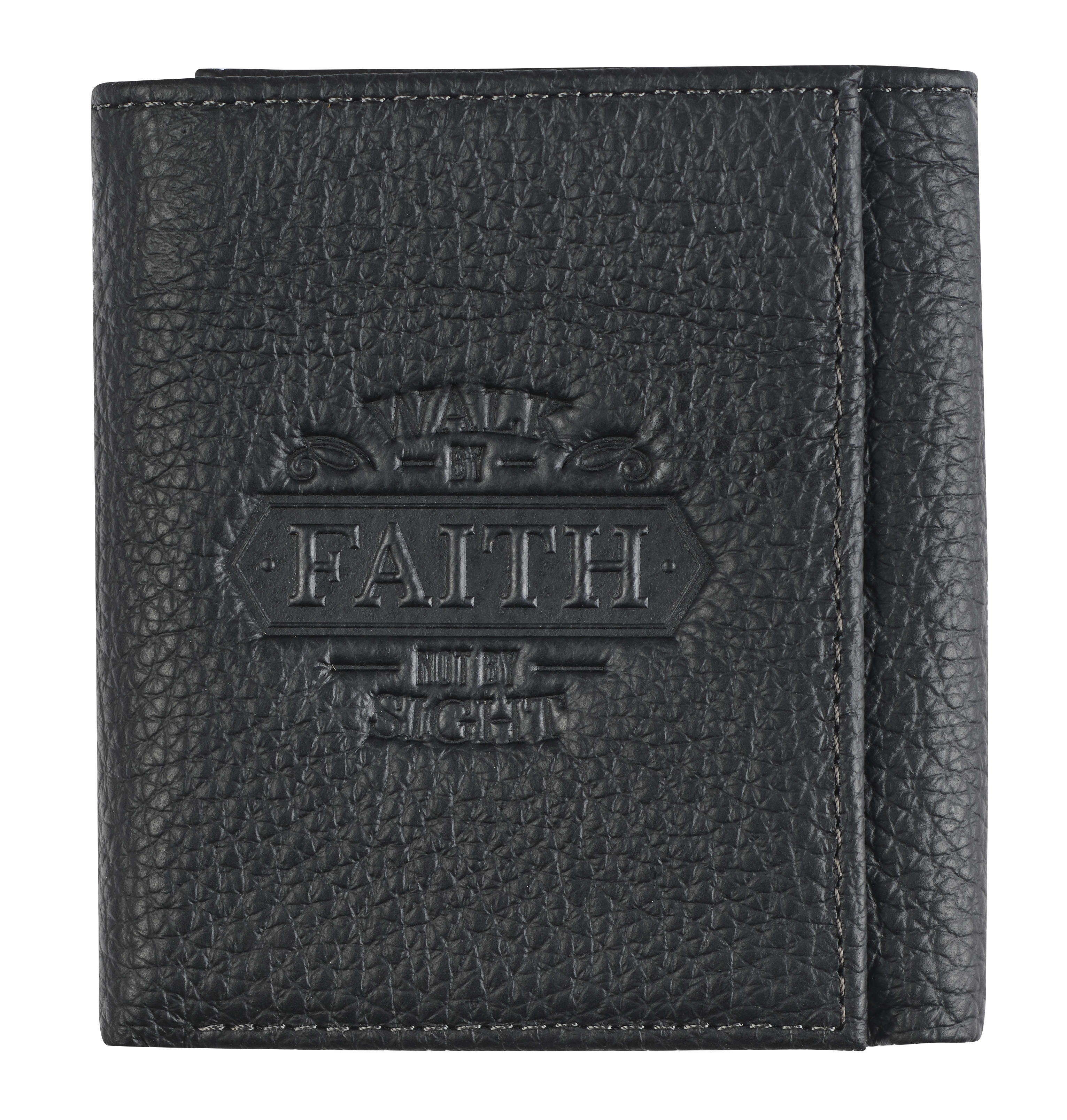 Leather Wallet: Walk By Faith, Tri-Fold, Zipper Coin Pocket, Rfid-Blocking, Gift Boxed (2 Cor 5:7)