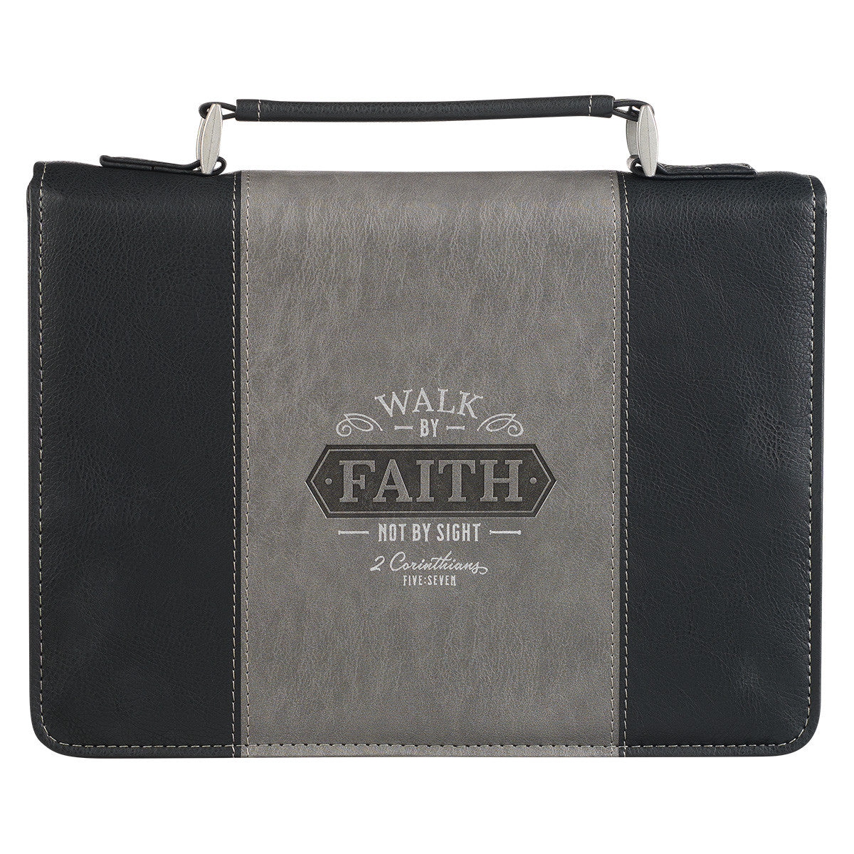 Bible Cover Medium: Walk By Faith, Black/Grey (2 Cor 5:7)