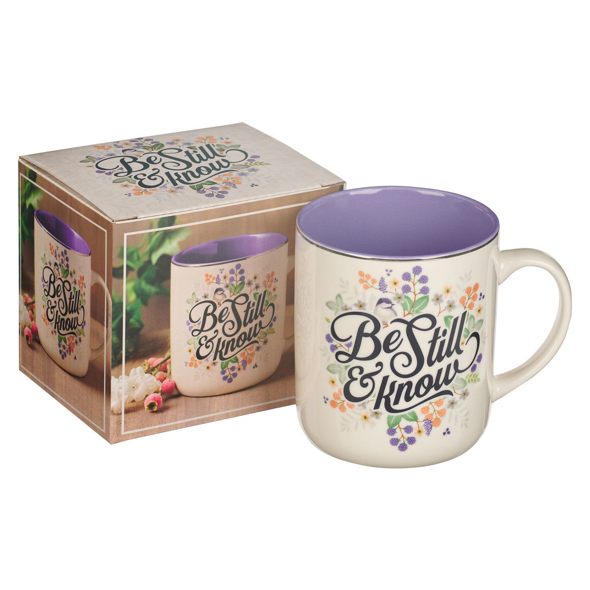 Ceramic Mug: Be Still & Know, Purple Pasture, Foil Accents (414 ML)