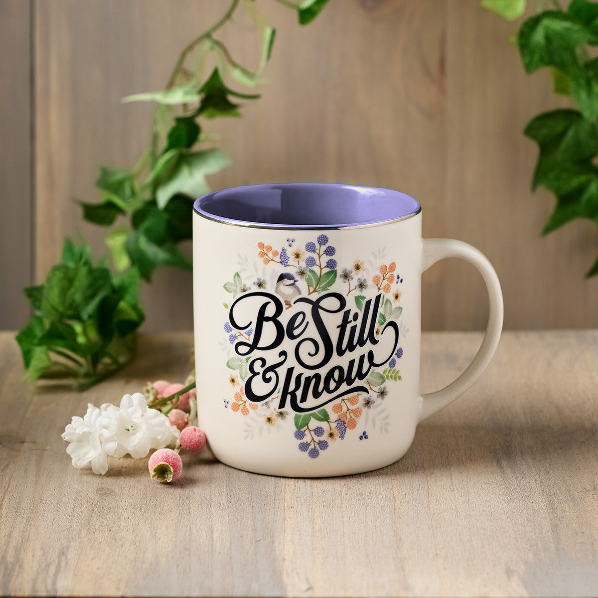 Ceramic Mug: Be Still & Know, Purple Pasture, Foil Accents (414 ML)