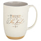Ceramic Mug: Trust in the Lord, Proverbs 3:5, White/Misty Gray Interior, Foil Accents (444 ML)