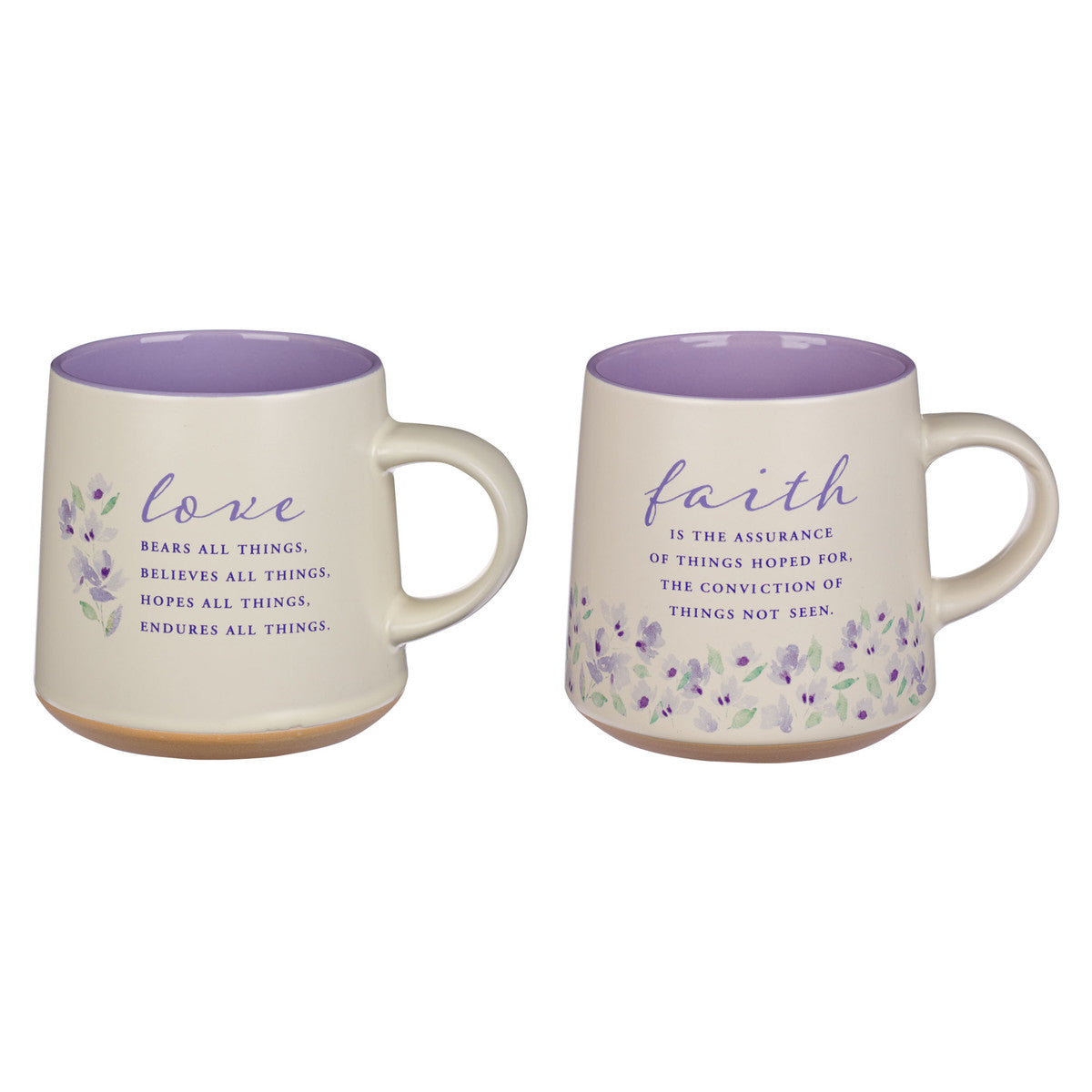 Ceramic Mugs (Set of 2): Faith and Love, Purple Inside (414ml)