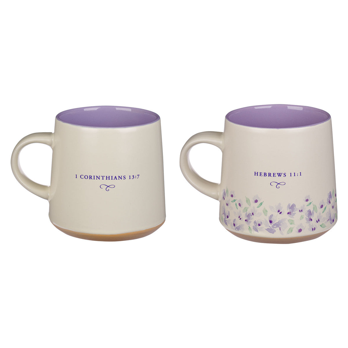 Ceramic Mugs (Set of 2): Faith and Love, Purple Inside (414ml)