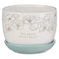 Ceramic Planter Pot With Saucer: His Mercy Never Fails, White/Light Blue (Pastel Meadow Collection)