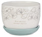 Ceramic Planter Pot With Saucer: His Mercy Never Fails, White/Light Blue (Pastel Meadow Collection)