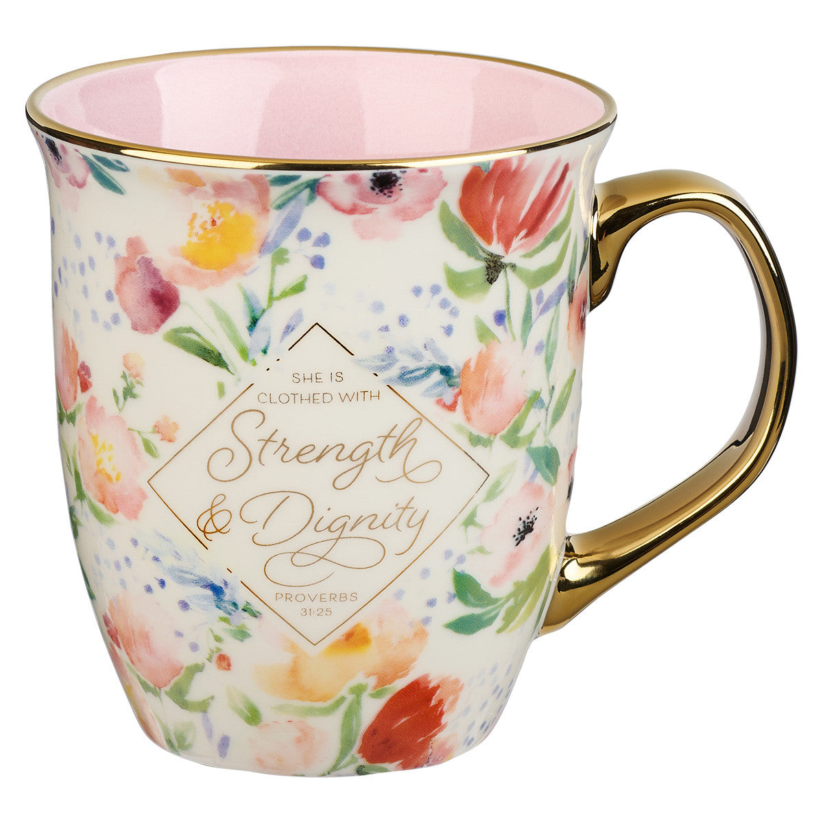Ceramic Mug: Strength and Dignity, Pastel Diamond, Gold Foil Accents (473ml)