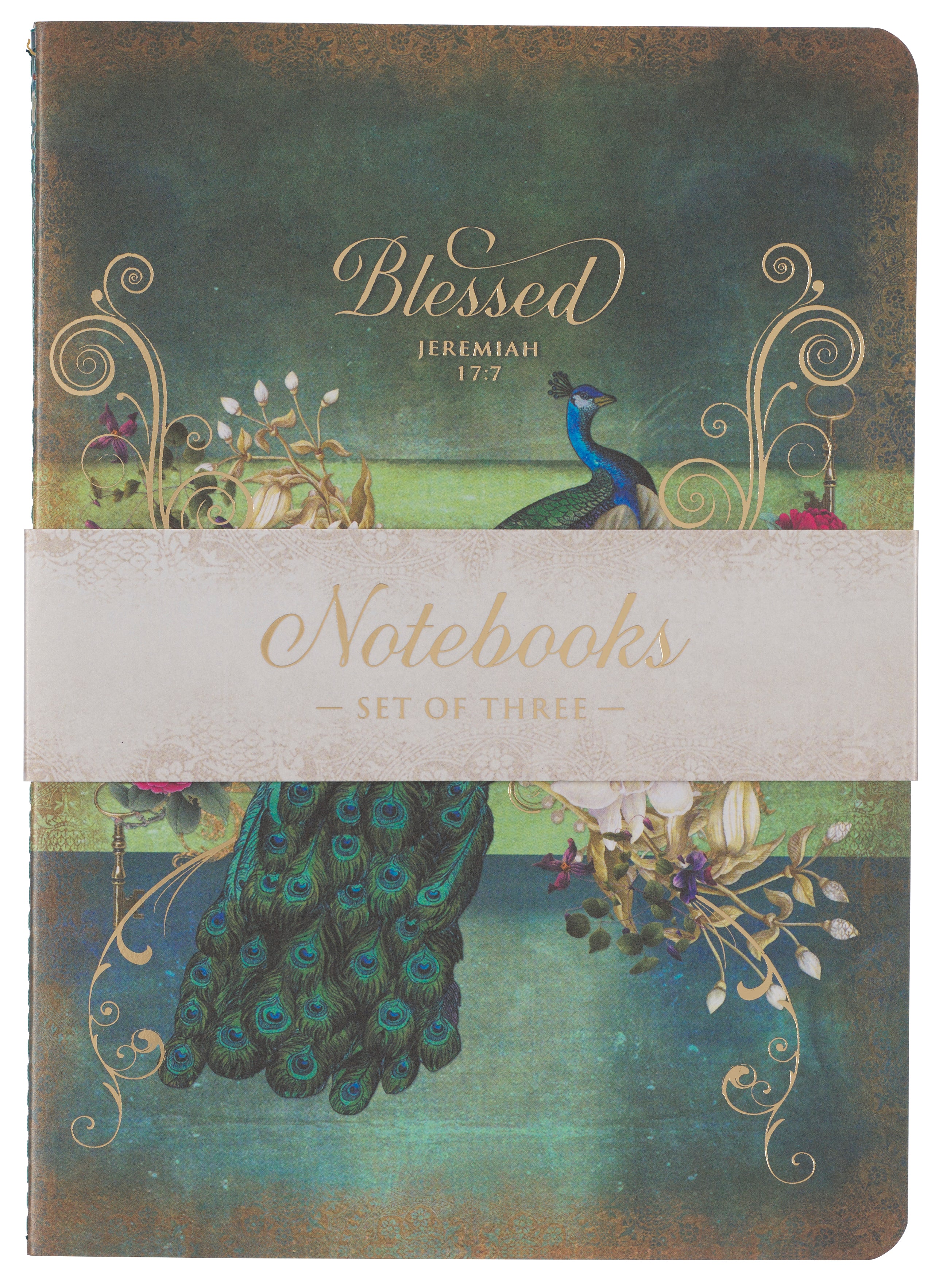 Large Notebook Set of 3: Blessed Blue Peacock (Jer 17:7) (Secret Garden Series)