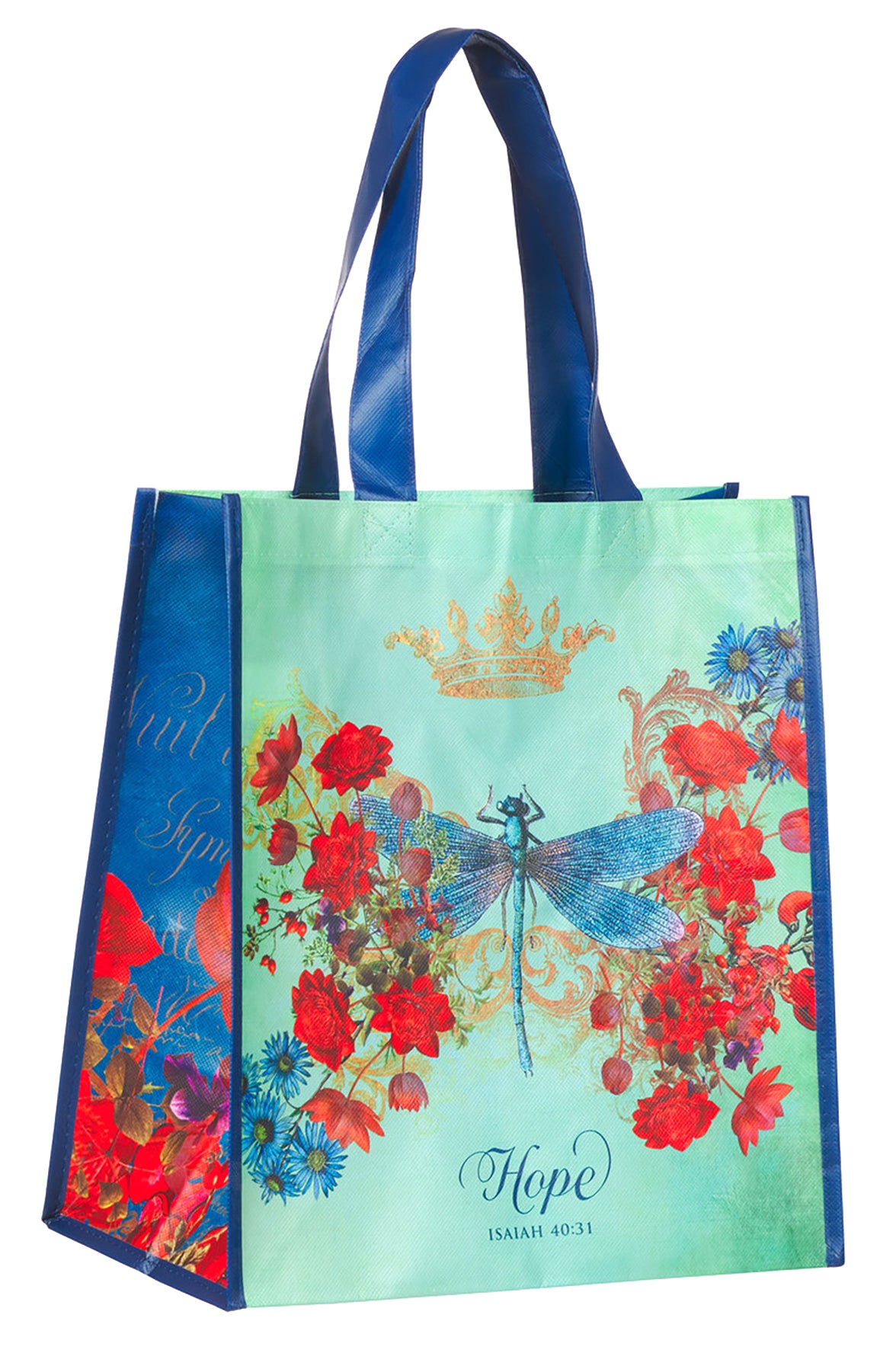 Reusable Tote Bag: Hope Teal Dragonfly (Isaiah 40:31) (Secret Garden Series)