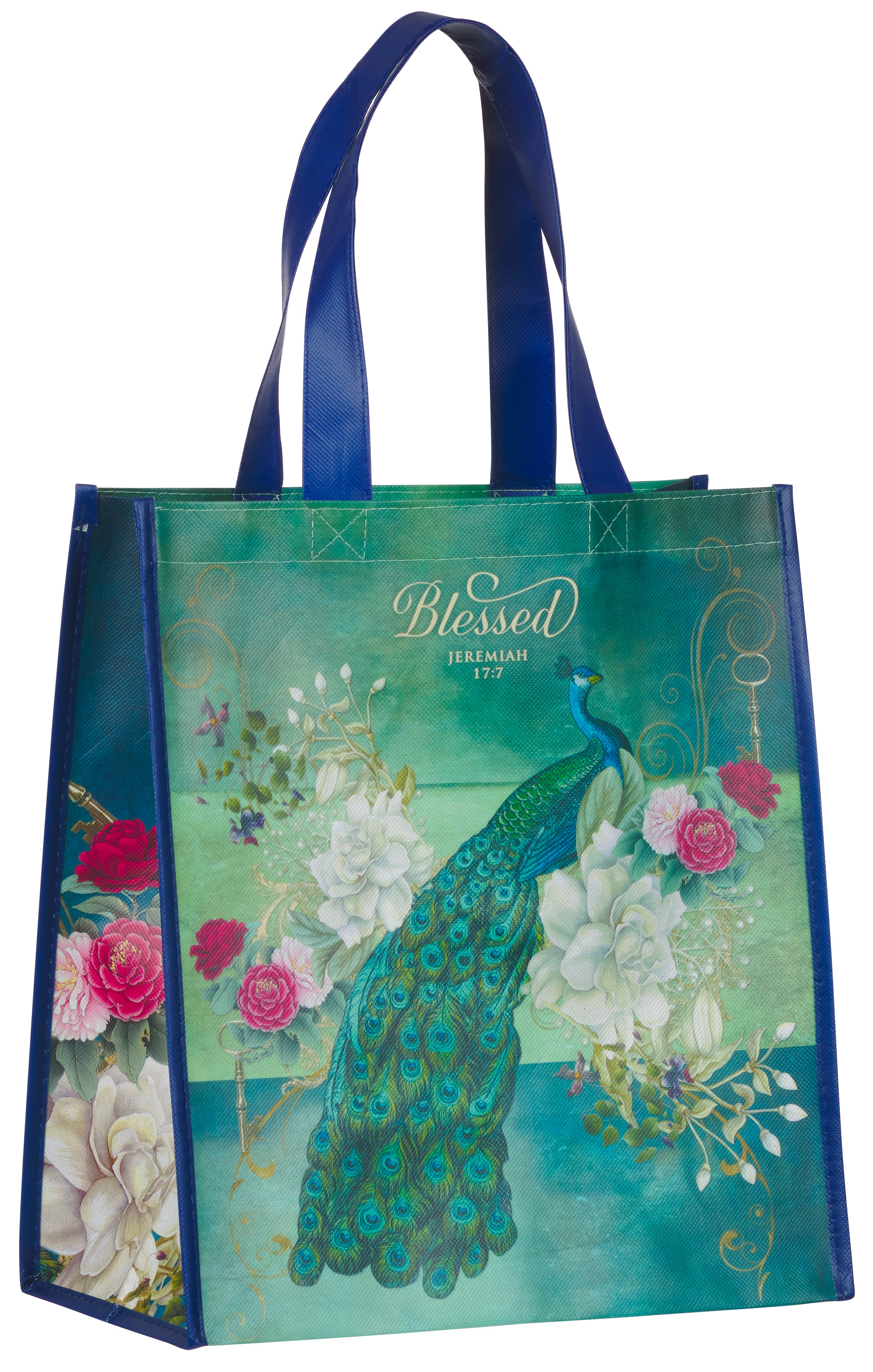 Reusable Tote Bag: Blessed Blue Peacock (Jer 17:7) (Secret Garden Series)