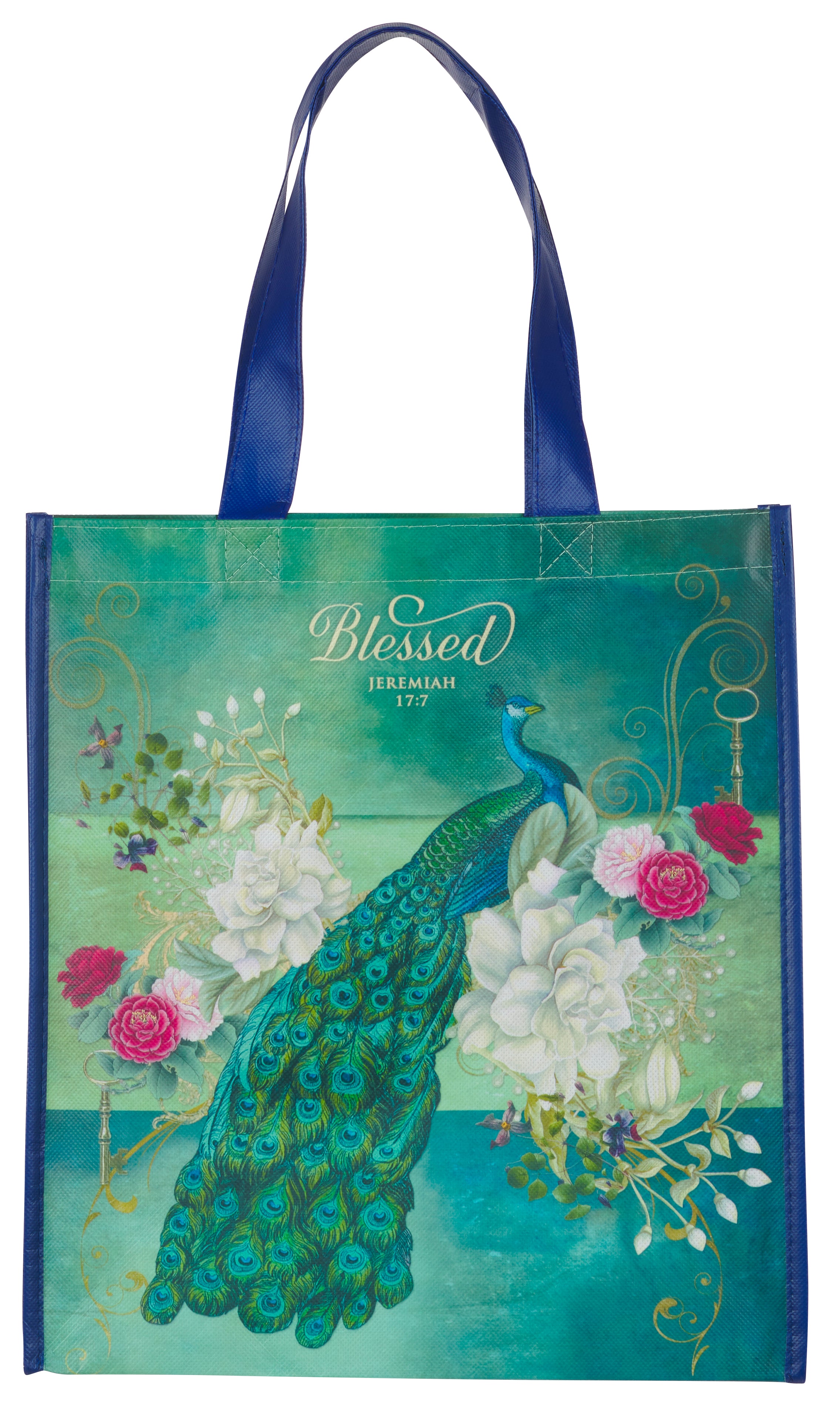 Reusable Tote Bag: Blessed Blue Peacock (Jer 17:7) (Secret Garden Series)
