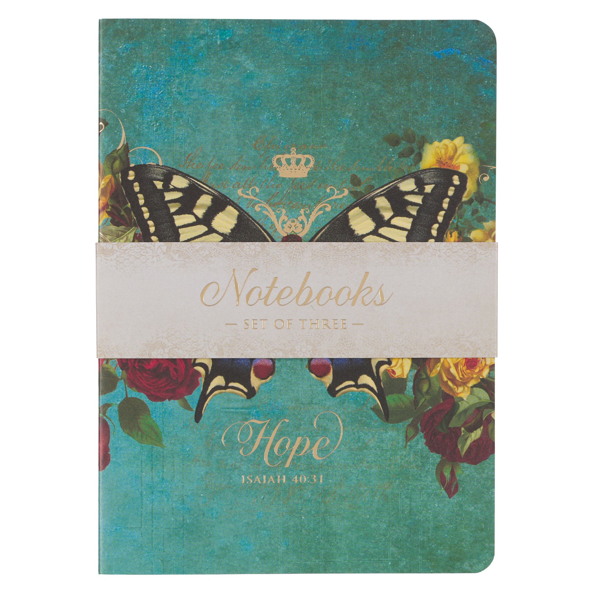 Large Notebook Set of 3: Butterflies - Hope/Teal, Be Still/Pink, Grace/Orange (Secret Garden Series)