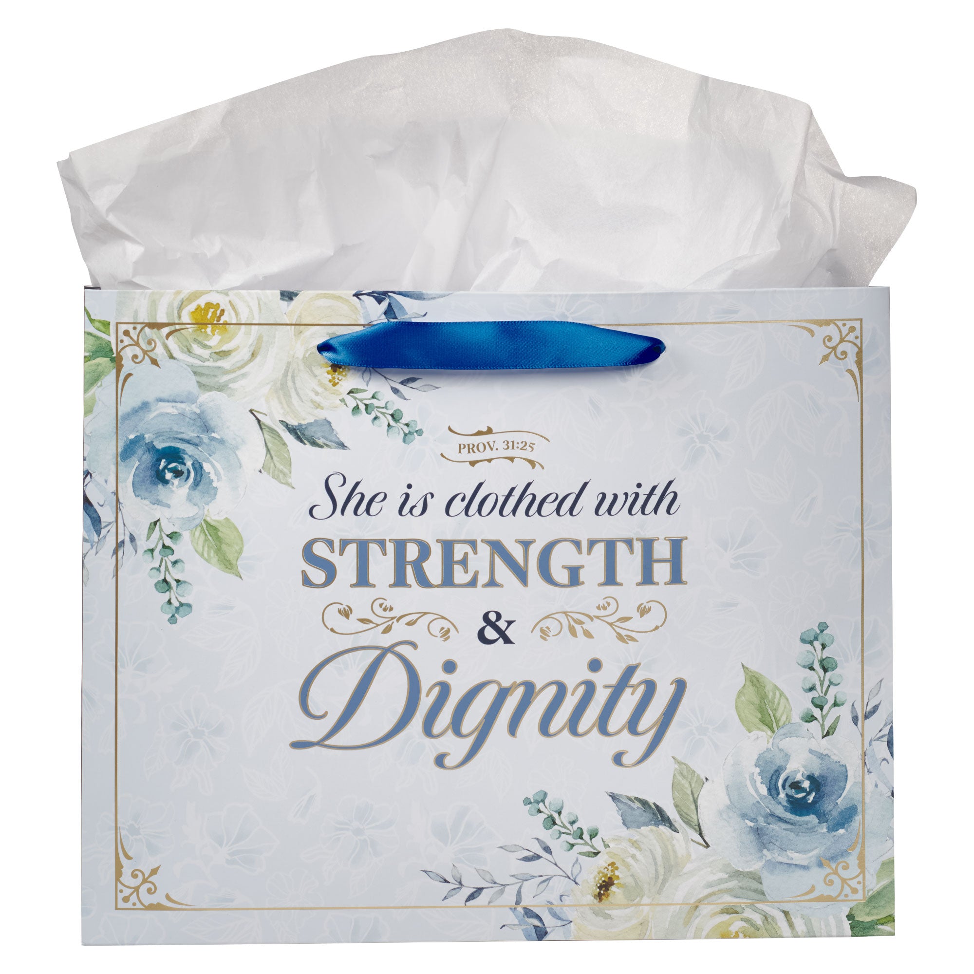 Gift Bag Large: Strength & Dignity, Prov. 31:25, Indigo Rose