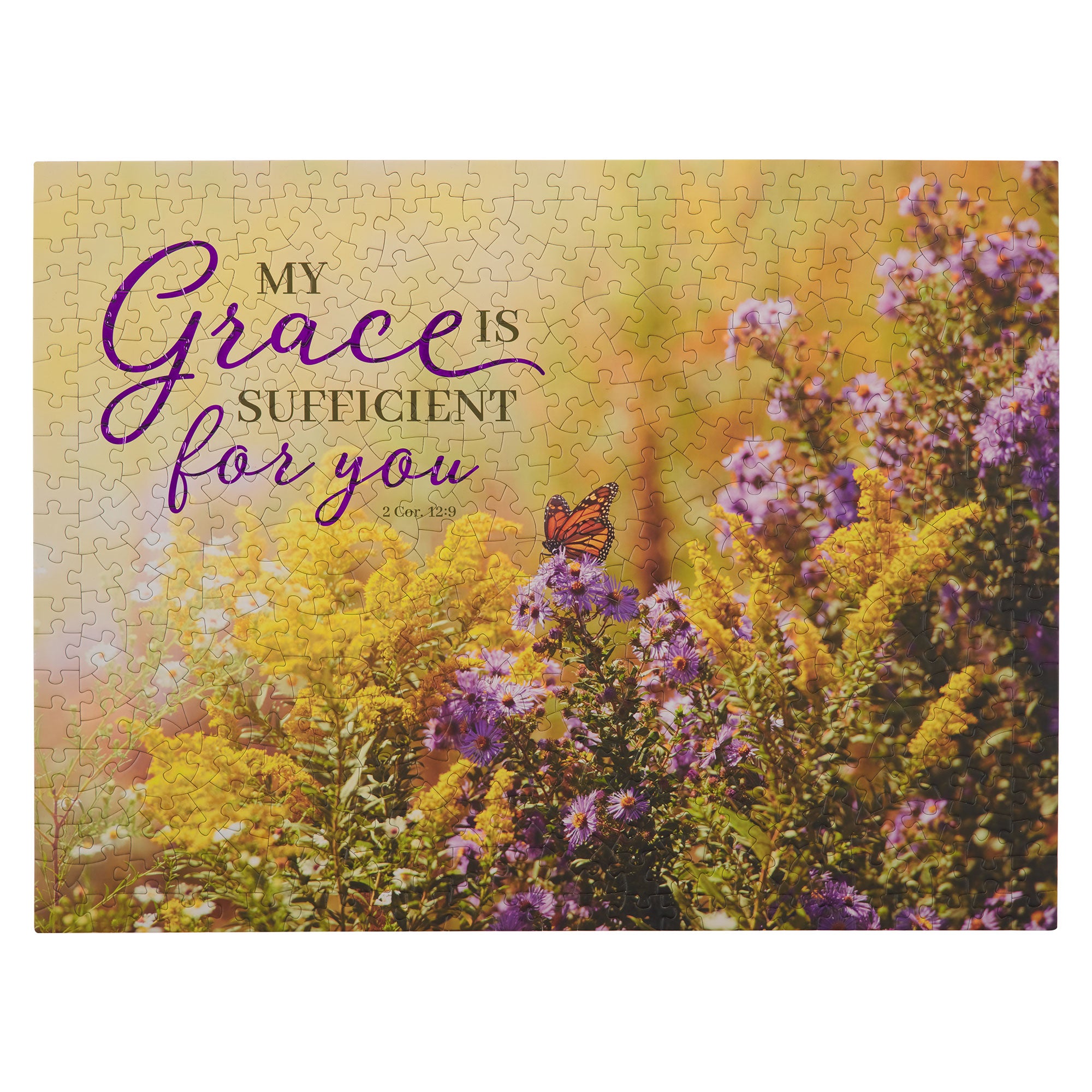 Jigsaw Puzzle (500 Pieces): My Grace, 2 Cor. 12:9, Purple/Yellow Flowers