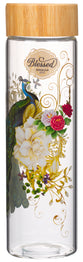 Water Bottle, Glass with Bamboo Lid (650 ml): Blessed, Blue Peacock, Jer 17:7 (Secret Garden Collection)