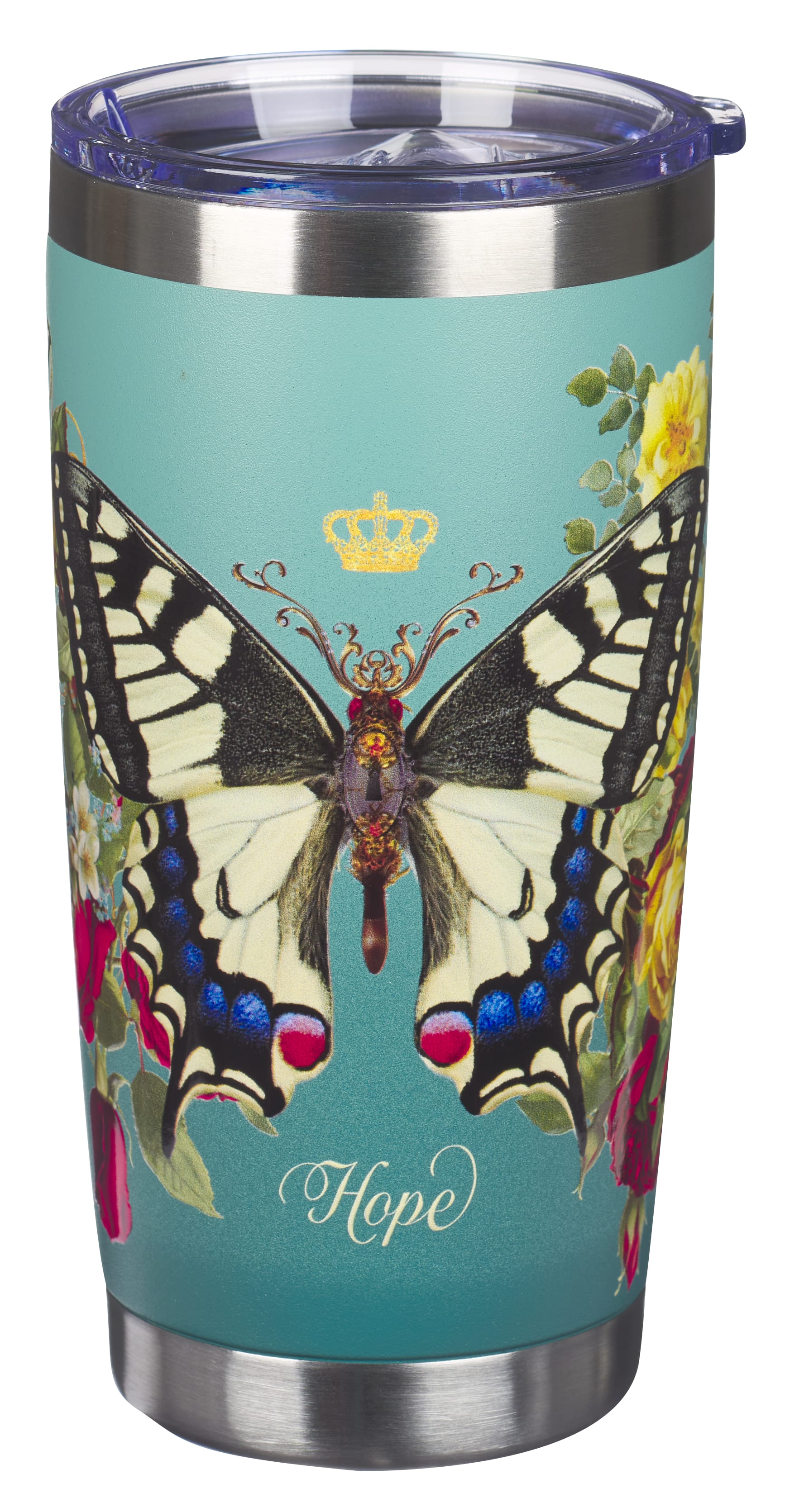 Stainless Steel Travel Mug, 532 ML: Hope Teal Butterfly (Isaiah 40:31) (Secret Garden Series)