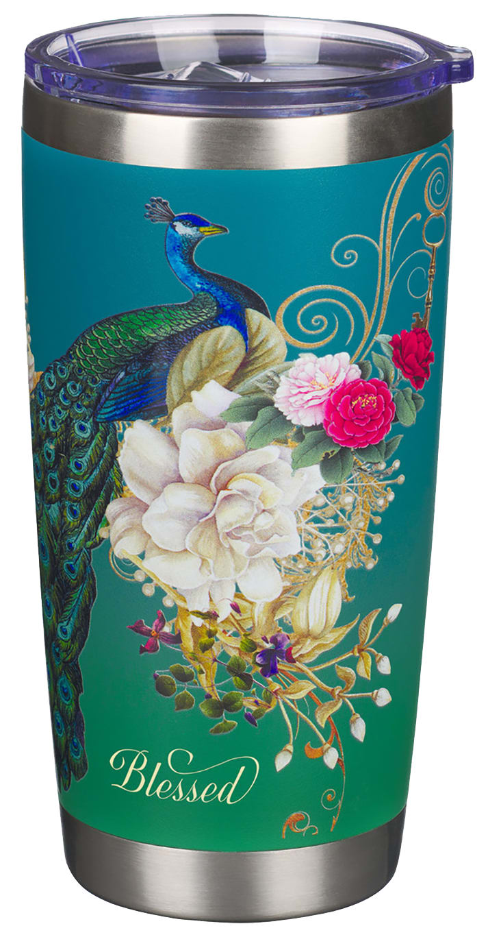 Stainless Steel Travel Mug, 532 ML: Blessed Blue Peacock (Jer. 17:7) (Secret Garden Series)