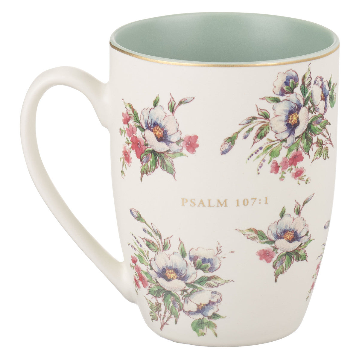 Ceramic Mug, 355 ML: Give Thanks to the Lord (Psalm 107:1) (Give Thanks White Lace Series)