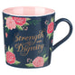 Ceramic Mug, 414 ML: Strength & Dignity, Navy/ Pink Inside (Strength & Dignity Pink Rose Series)