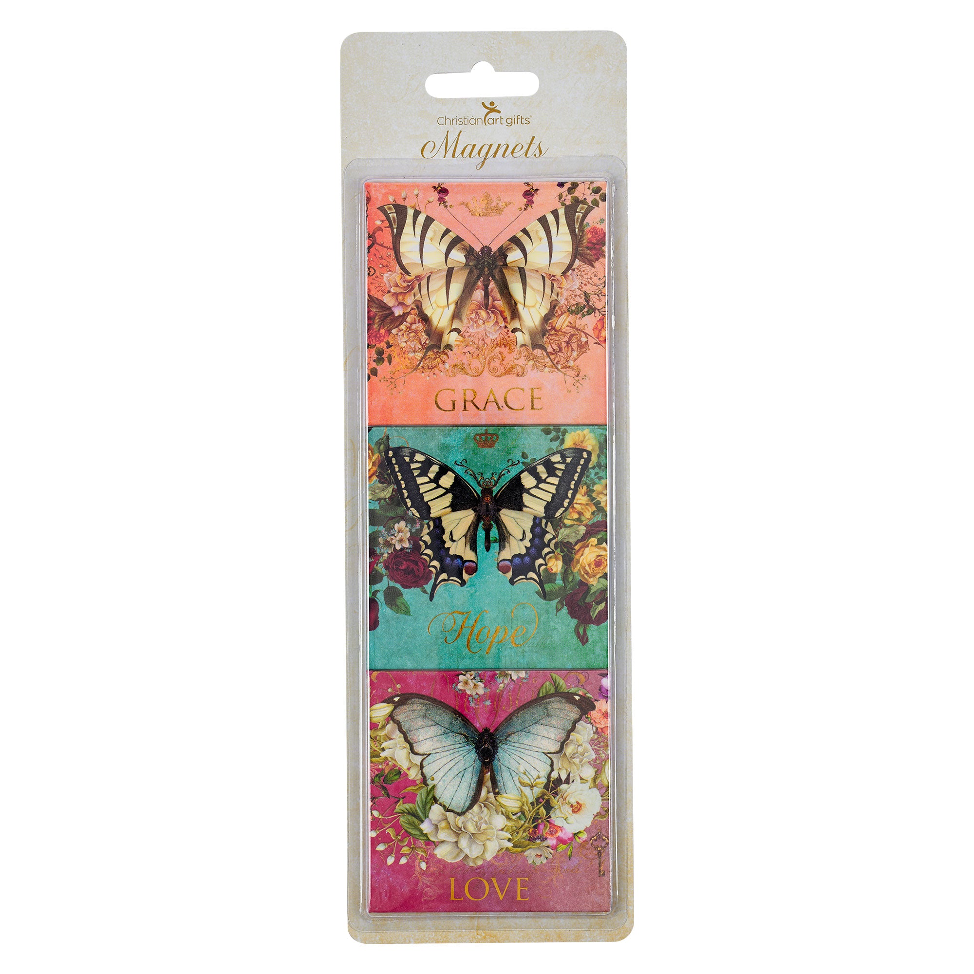 Magnets, Set of 3: Grace, Faith, Love Butterflies (Secret Garden Series)