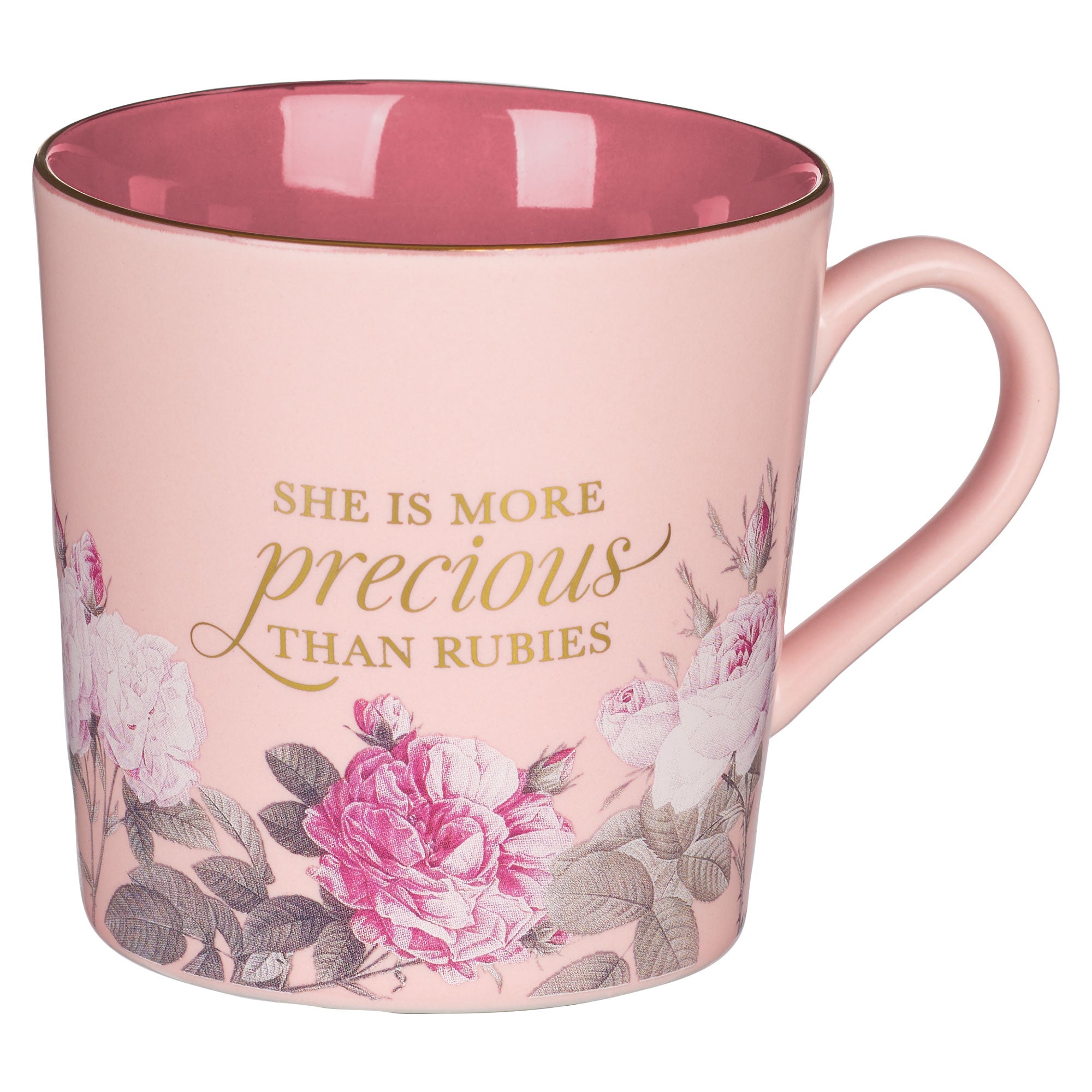 Ceramic Mug, 414 ML: She is More Precious Than Rubies, Pink (Graceful Peonies Series)